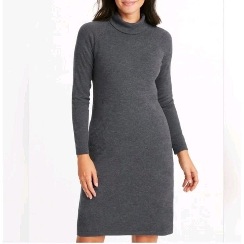 Talbots sweater dress XS gray turtleneck Italian Merino‎ Wool midi